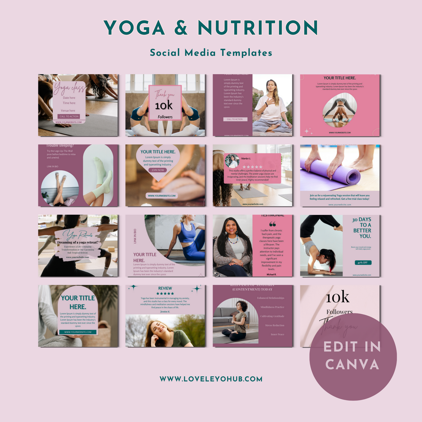 Yoga & Nutrition social media templates