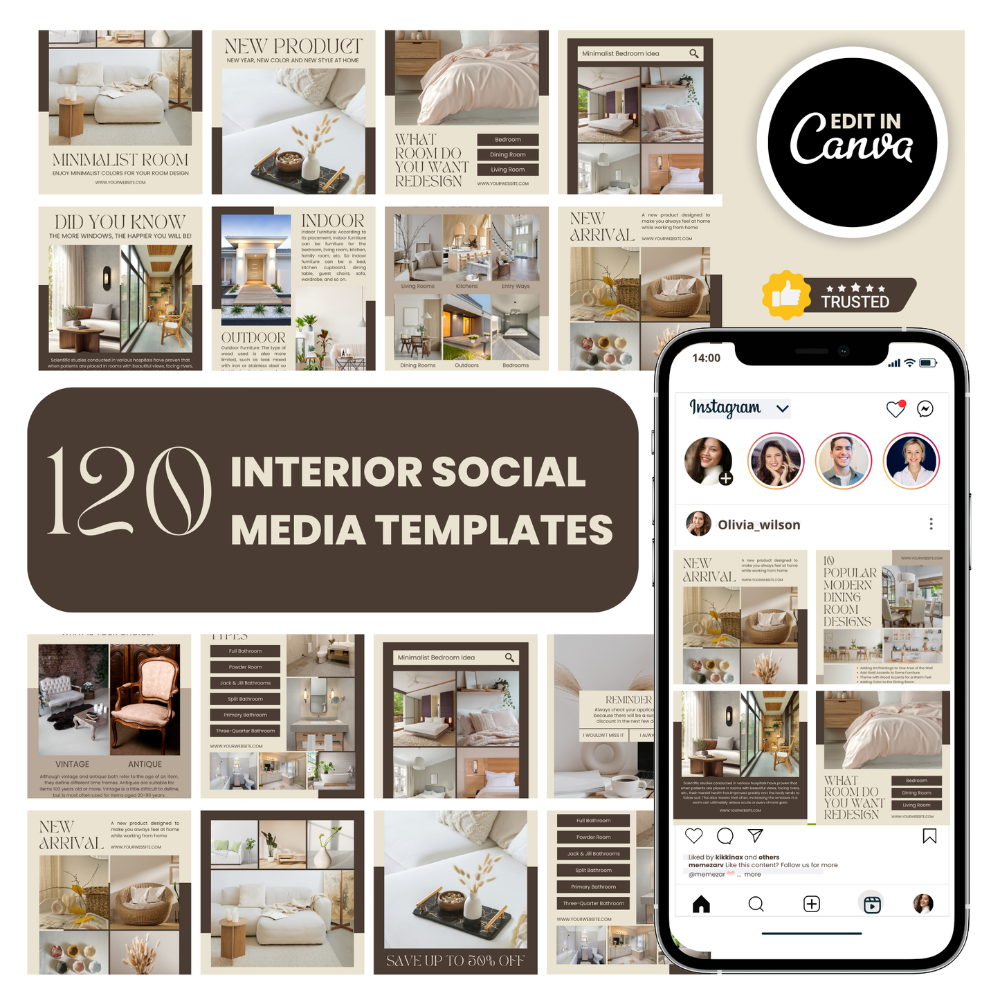 Home interior social media templates