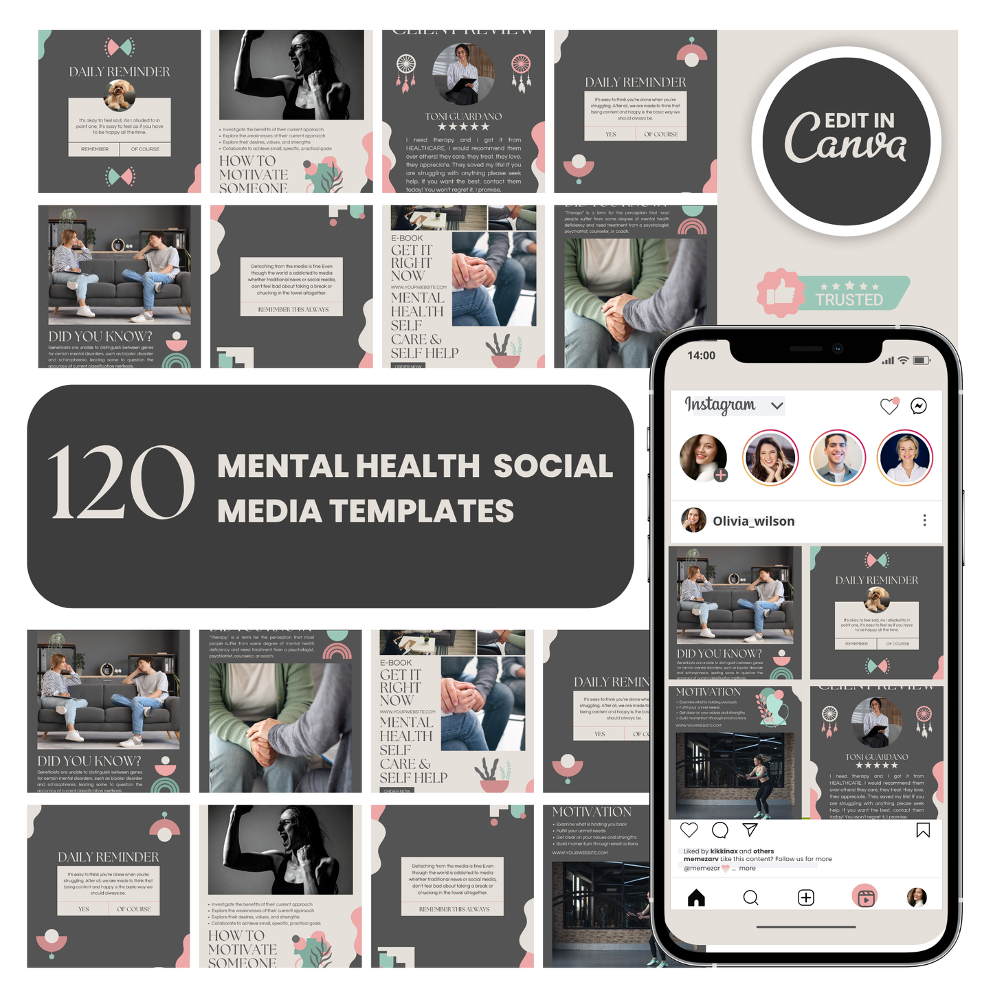 Mental health social media templates