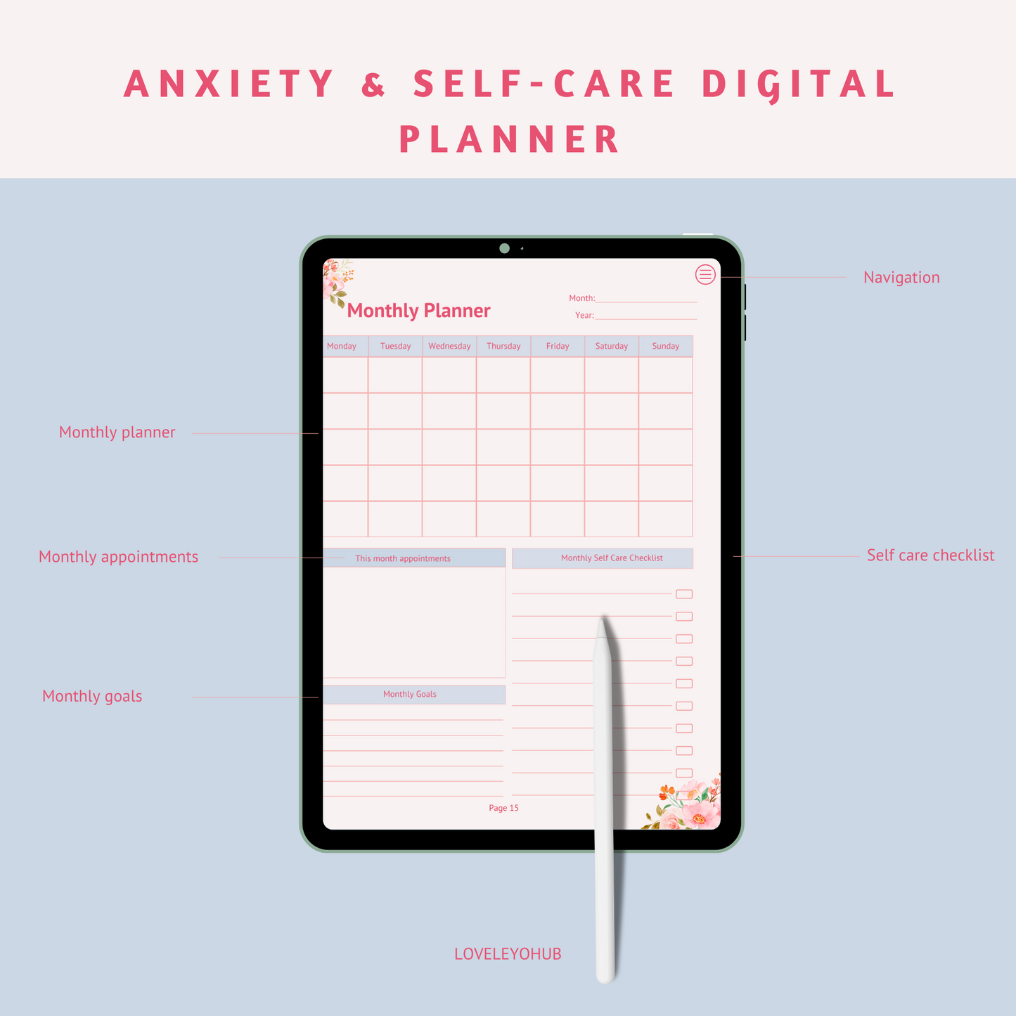 Anxiety & Self-care digital planner