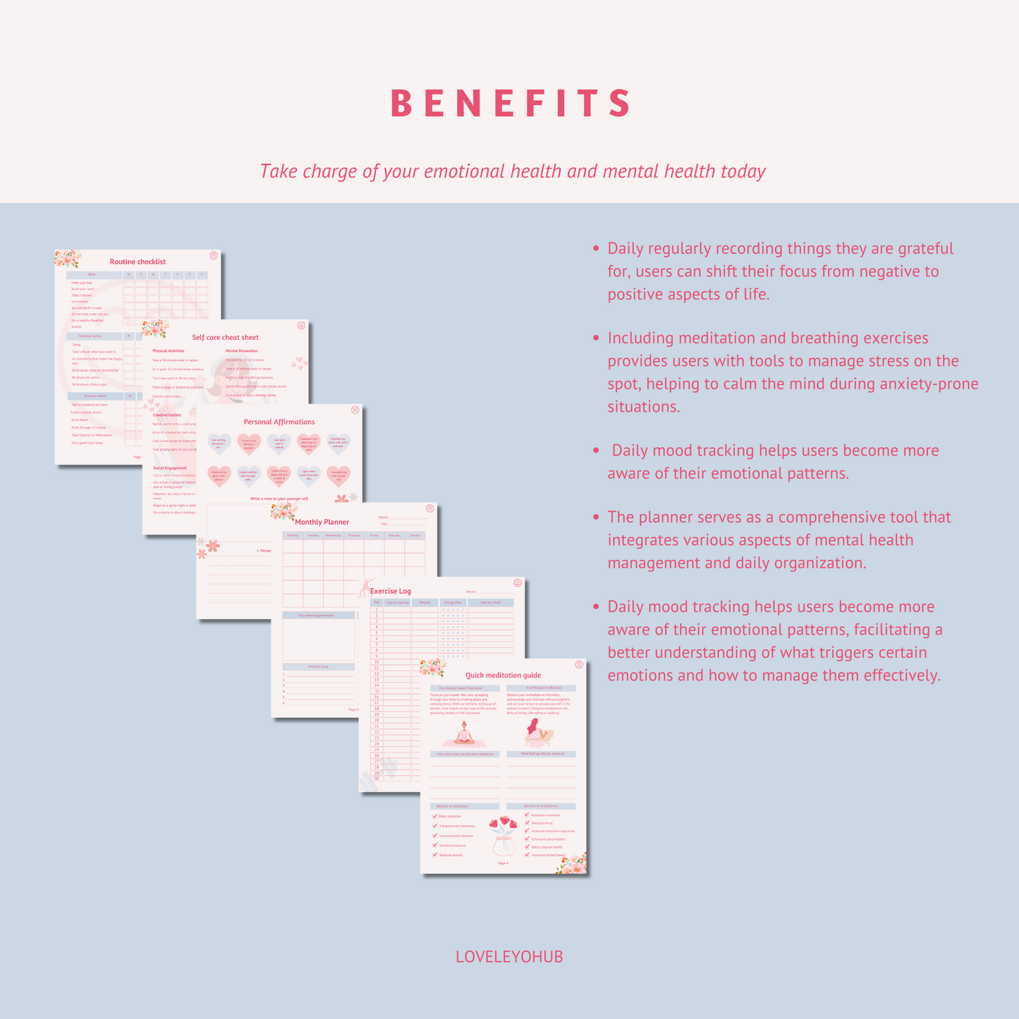 Anxiety and self care planner benefits banner