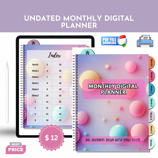 Undated digital Monthly Planner